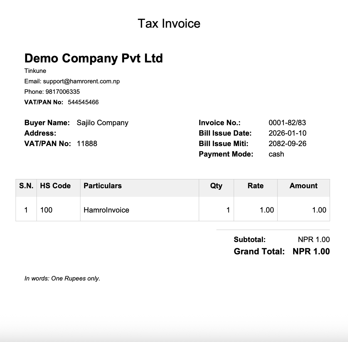 Invoice generator interface
